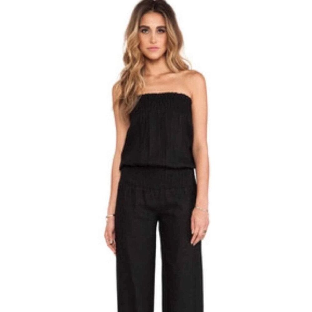 YOUNG FABULOUS & BROKE Black Linen Strapless Jumpsuit Small - Picture 2 of 6